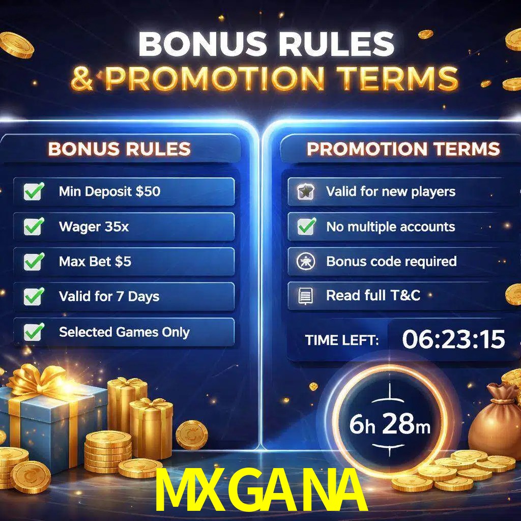 Reglas de promoción MXGANA y condiciones de bonos explicadas visualmente
