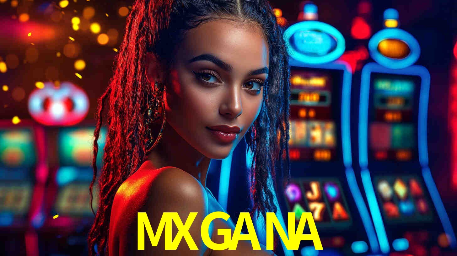 Una escena digital vívida inspirada en casino con MXGANA mostrado prominentemente, luces brillantes, fichas, cartas y acentos dorados.